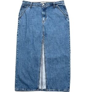 Abercrombie & Fitch Skirt Women 1432 Blue Denim High Rise Front‎ Slit Jean Retro